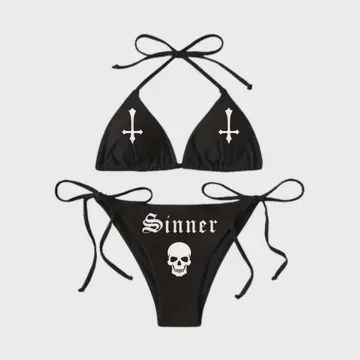 Sinner, Gothic Alt Bikini Swim Suit White