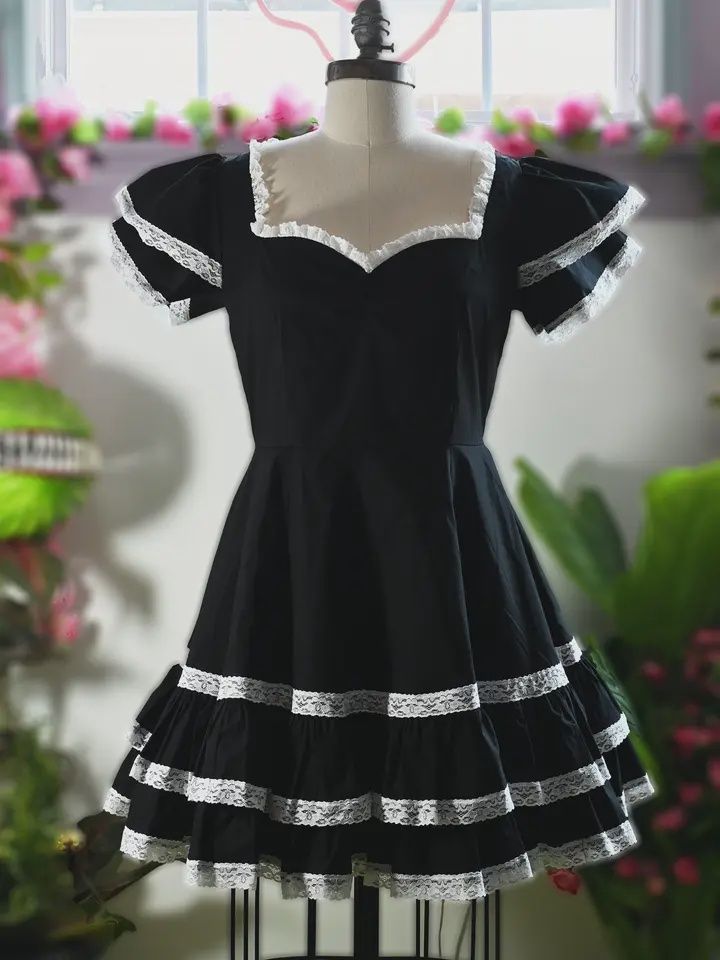 Adelaide Mini Swing Dress in Black W/White Lace