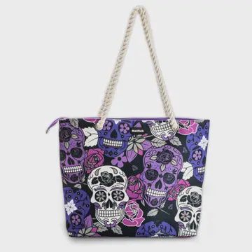 Shoulder Beach Bags, Name: Sugar Skull Purple Shoulder Beach Bag