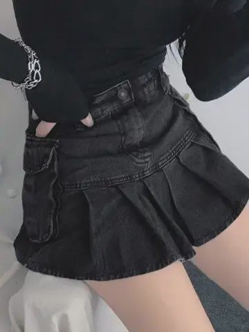 Jean Pleated Skirt Gothic Grunge - Pink