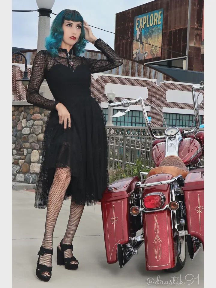 Drastik Fishnet Ruffle Dress with Built-in Romper