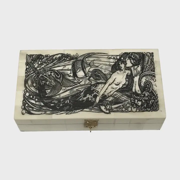 6-1/4&quot; Mermaid w/ Goddess Juno Engraved Bone Box