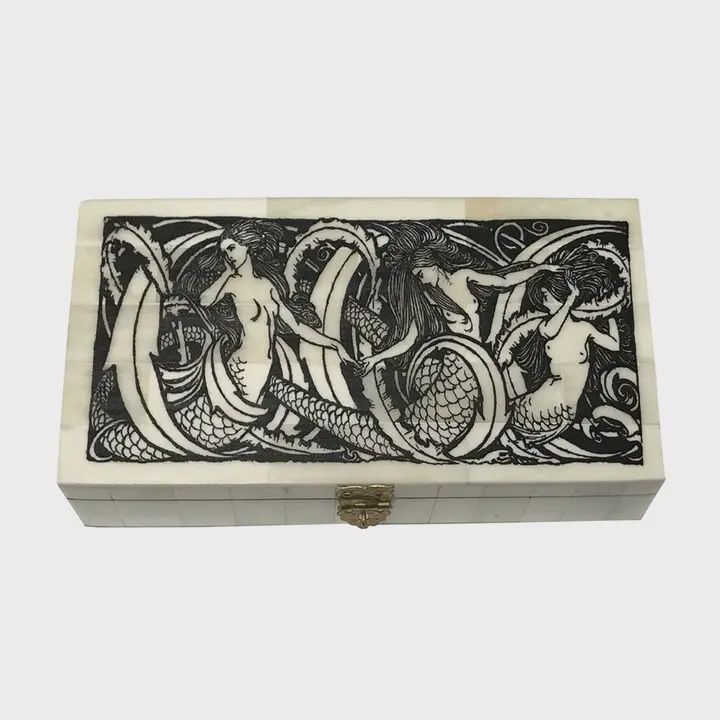 6-1/4&quot; Mermaids Engraved Bone Box