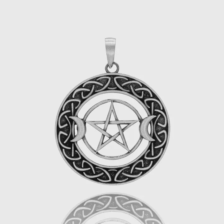 Wiccan Pendant - Pentacle in Celtic Weave with Crescent Moon