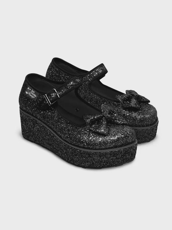 Chocolaticas® Black Glitter Women&#39;s Mary Jane Platform