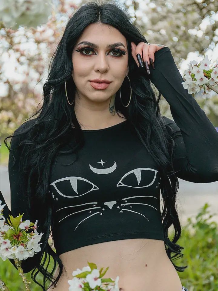 Coven United Cropped Full Sleeves Cat Tee