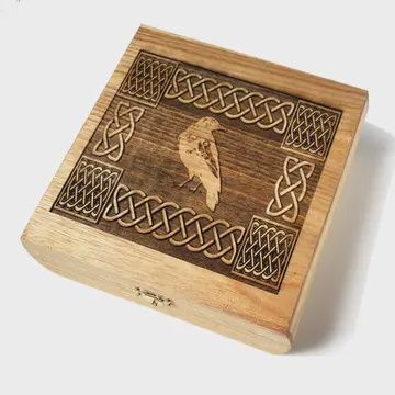 Engraved Wooden Keepsake Box, Name: Celtic Raven