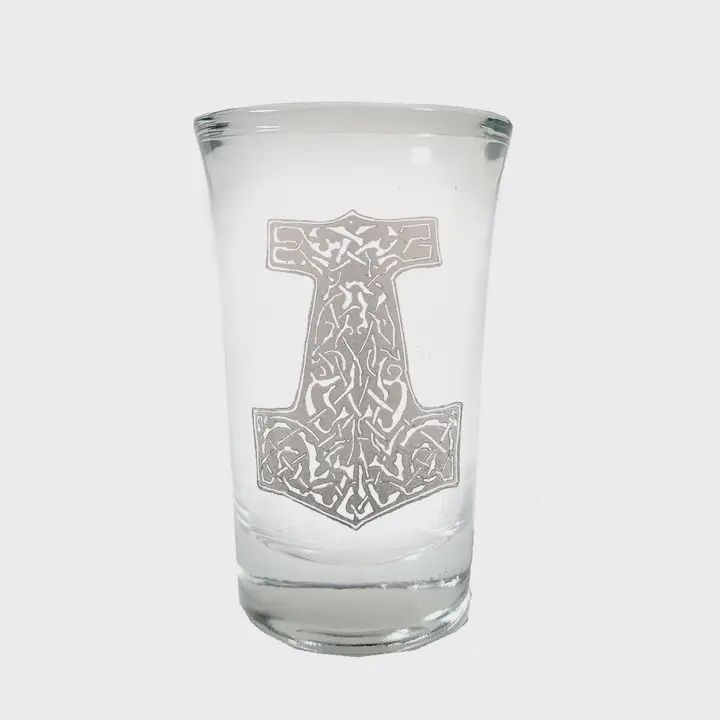 Mjölnir Thor&#39;s Hammer Engraved Shot Glass, Norse Design