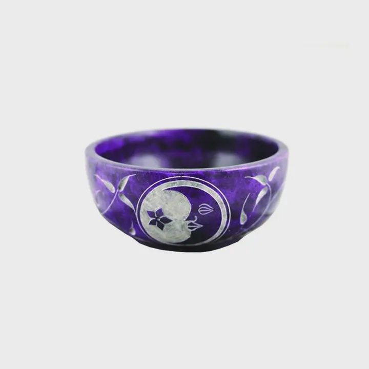 Hand Carved Soapstone Bowl - Purple Moon