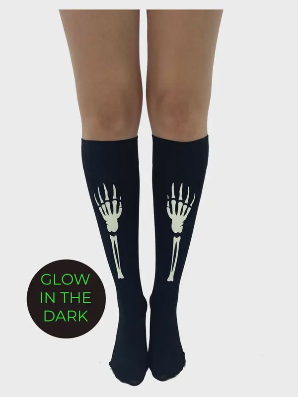 Skeleton Hands Knee High Socks Black