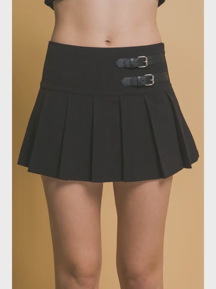 Pleated Belt Detail Mini Skirt