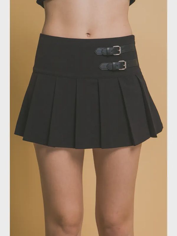 Pleated Belt Detail Mini Skirt
