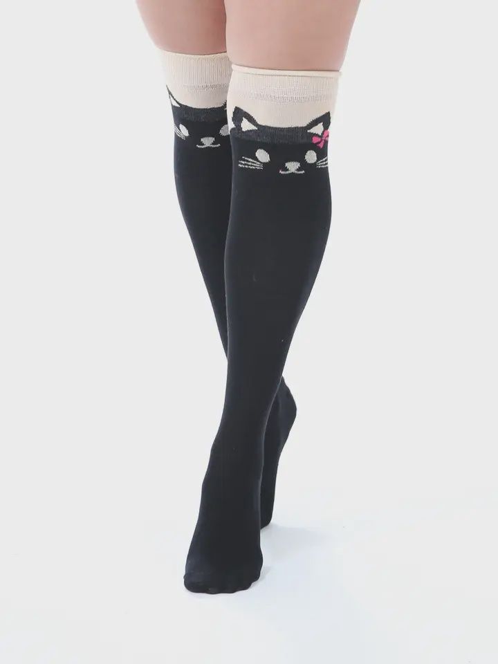 Cat Over the Knee Socks with Tail