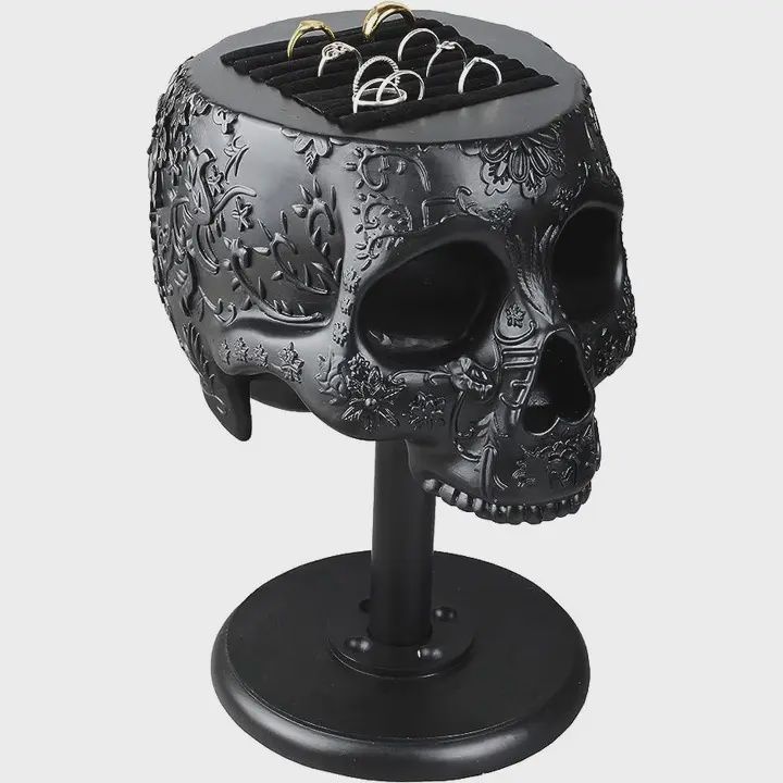 Skull﻿ Ring Holder 8&quot; H- Skull Decor, Ring Organizer