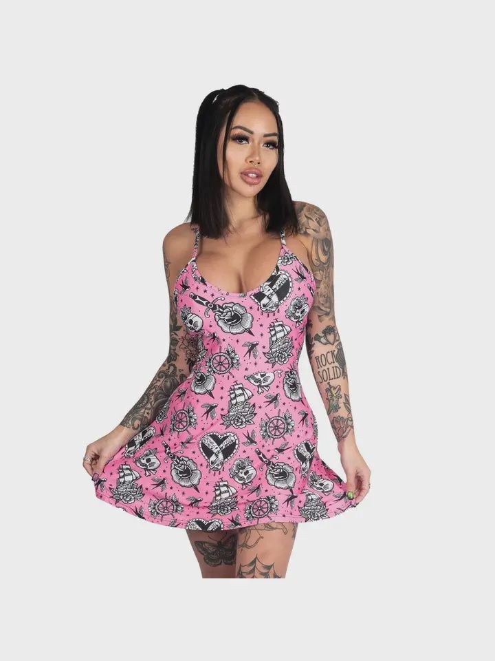 Tattooed Love Pink Skater Dress
