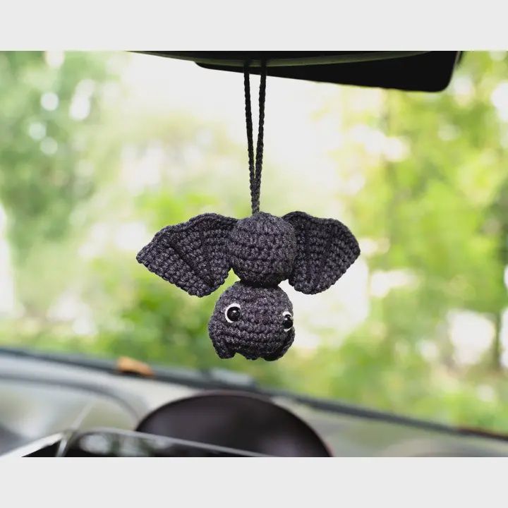 Goth Car Accessory Bat Plush Rear View Mirror Crochet