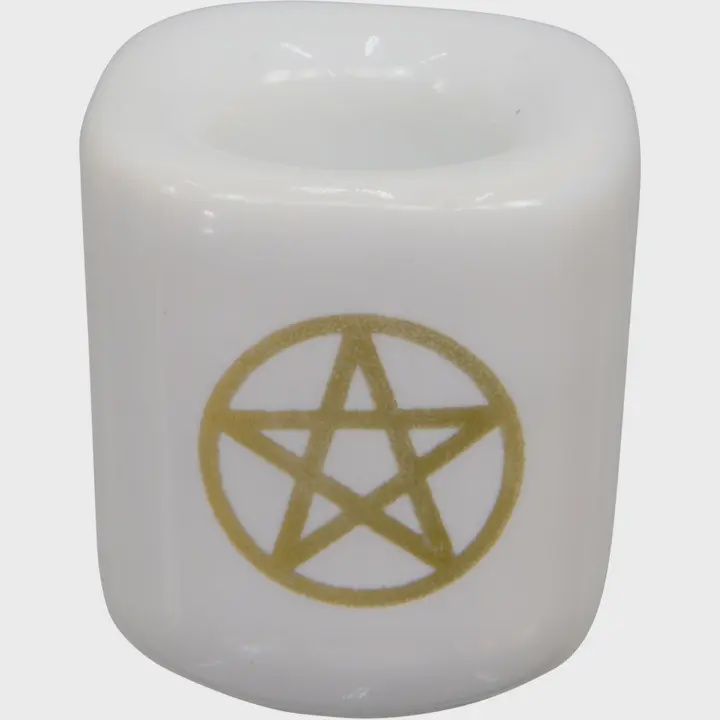 Ceramic Chime Candle Holder- White with gold pentacle