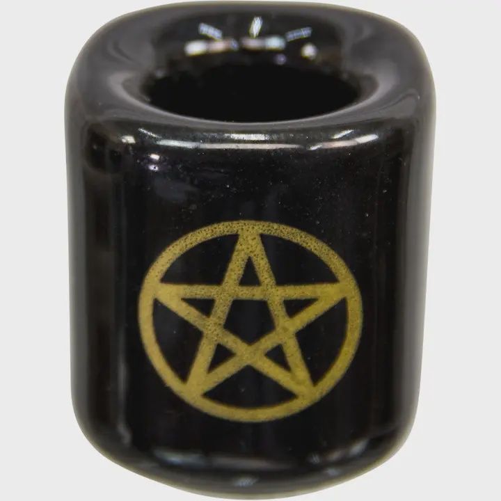 Ceramic Chime Candle Holder- Black with gold pentacle