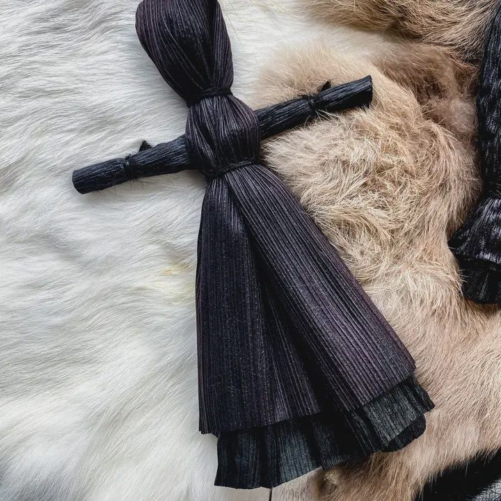 Corn Husk Doll / Folk Poppet - Black | Dress