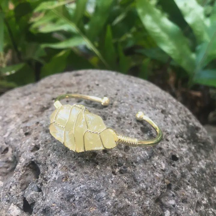 Citrine Rough Gemstone Gold Bangle Cuff Bracelet