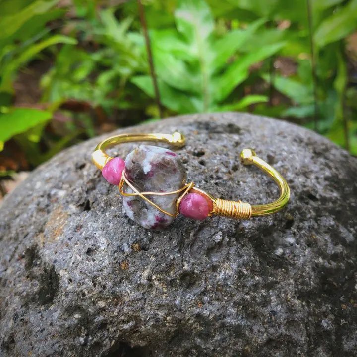Pink Tourmaline Gold Bangle