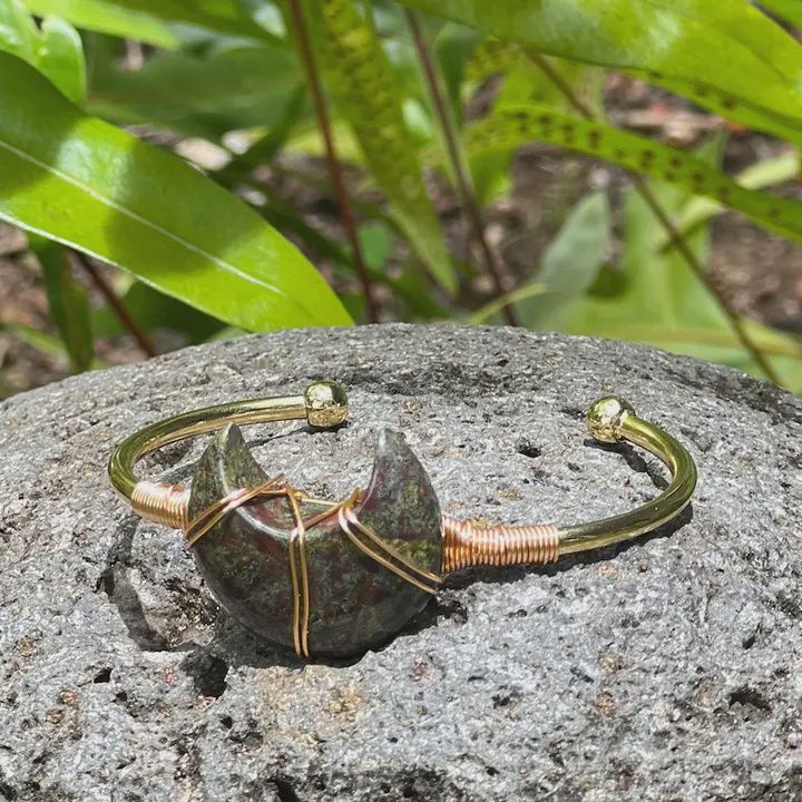Dragon Blood Moon Gemstone Gold Bangle Cuff Bracelet