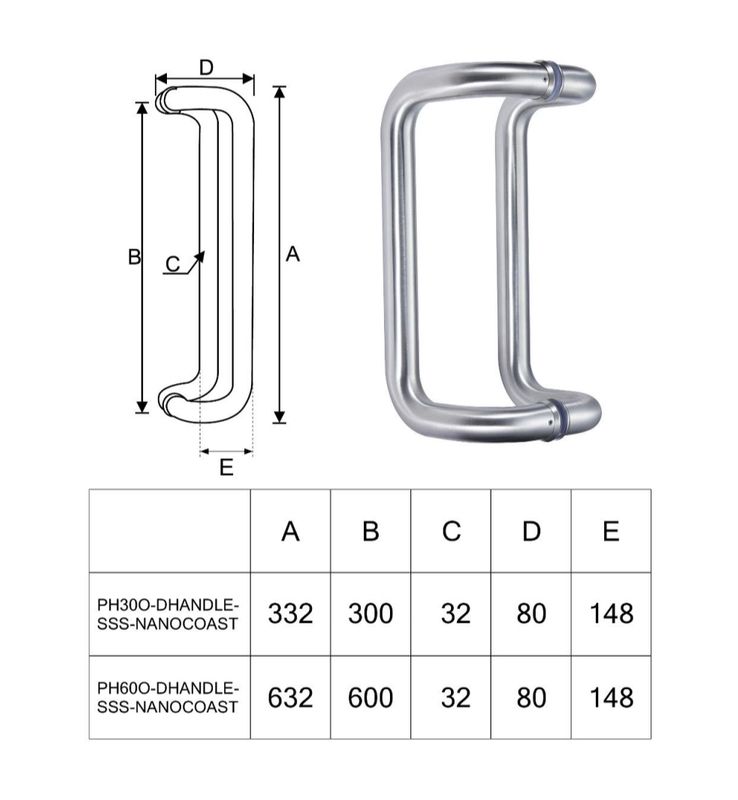 D Handle Stainless Stee 300mm &amp; 600mm Screw Centres