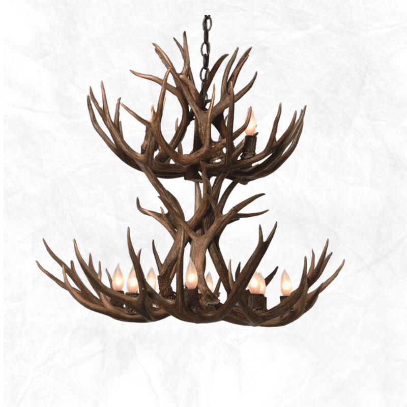 8 Light Small Double Tier Mule Deer Antler Chandelier