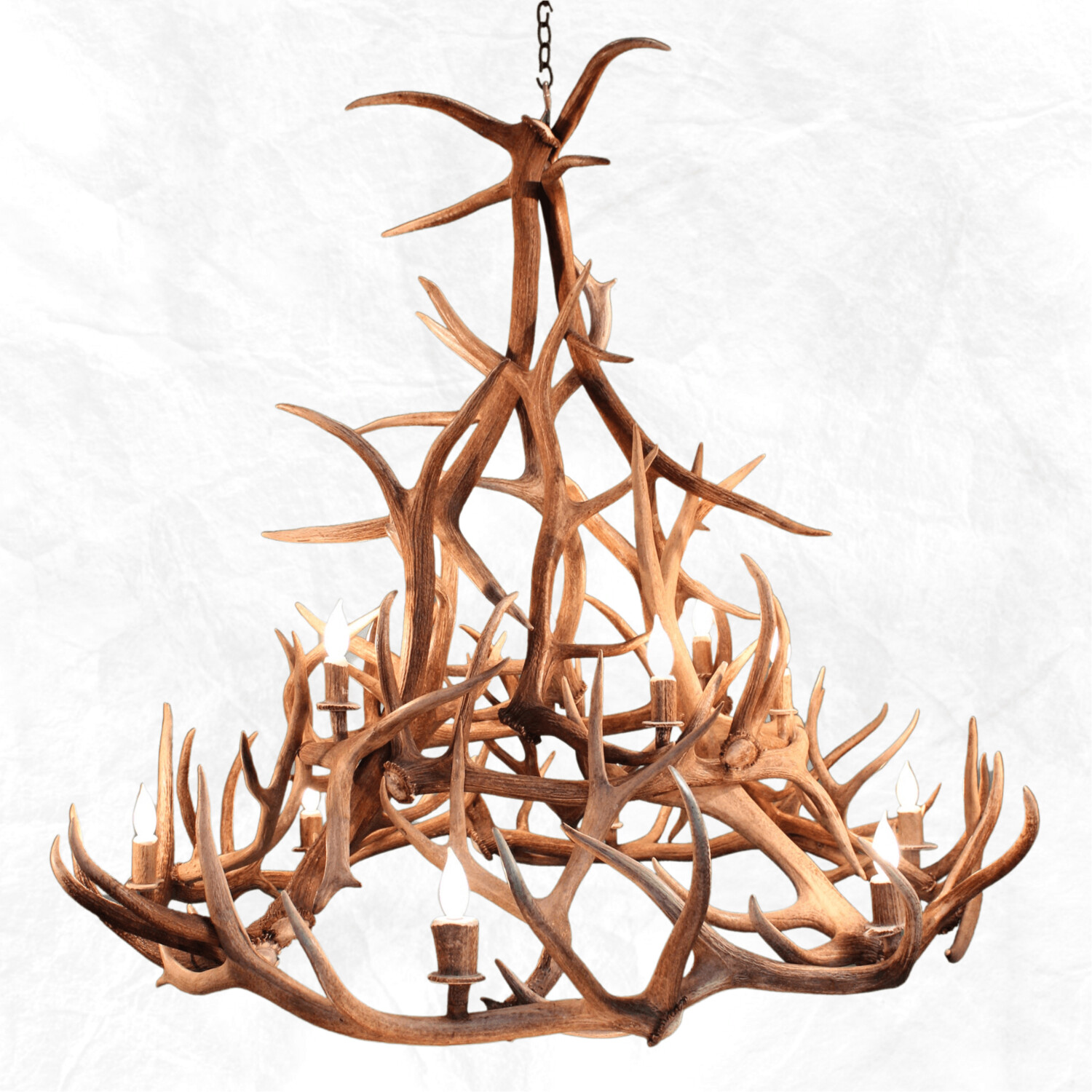 12 Light Elk Wagon Wheel Tall Antler Chandelier
