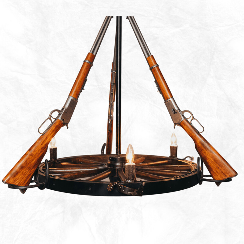 3 Light Wagon Wheel Rifle Chandelier (3 Rifles)