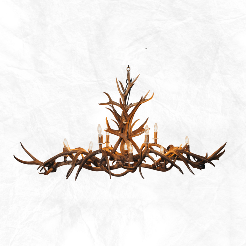 10 Light Oblong Inverted Mule Deer Antler Chandelier