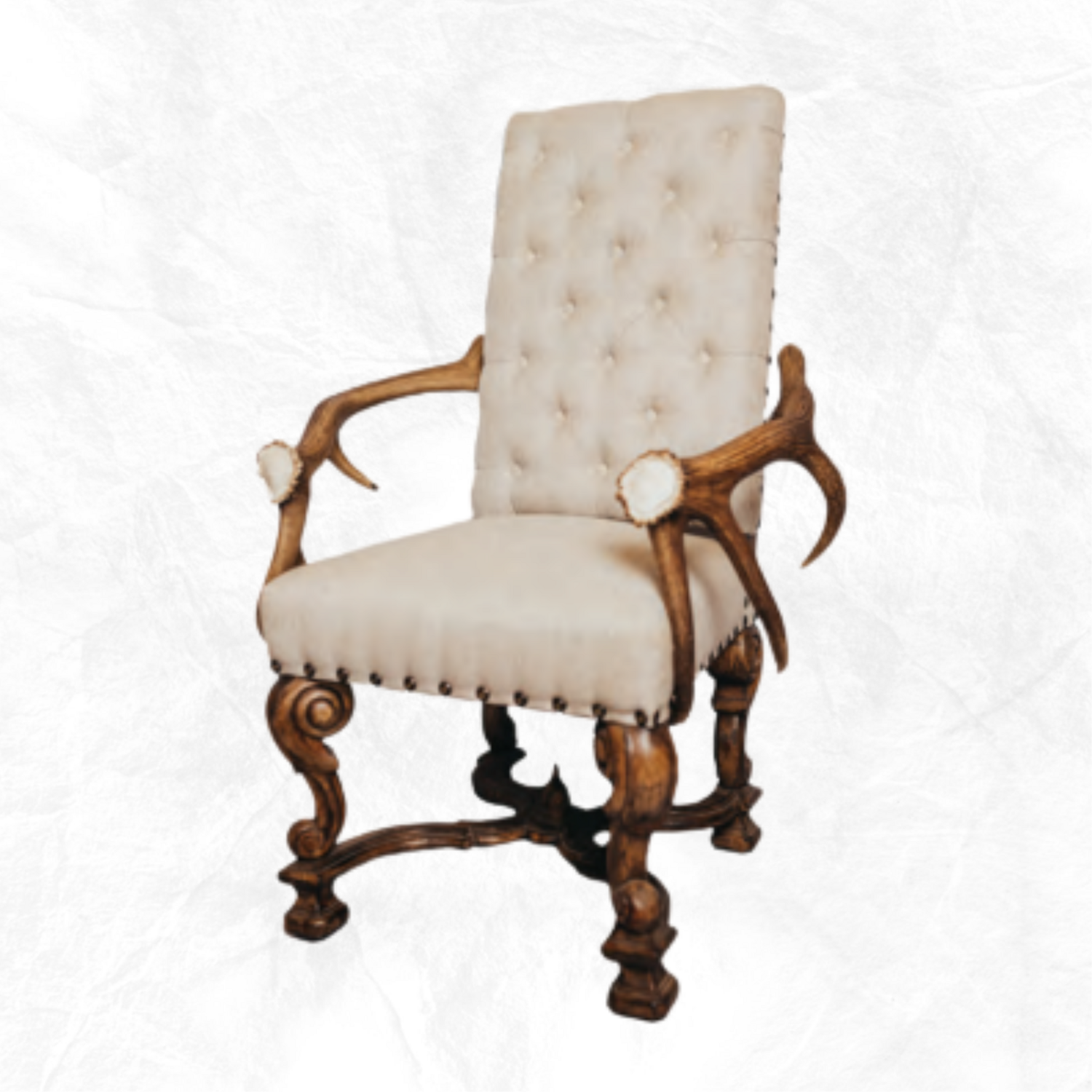 Elk Horn Arm Linen Tufted Chair