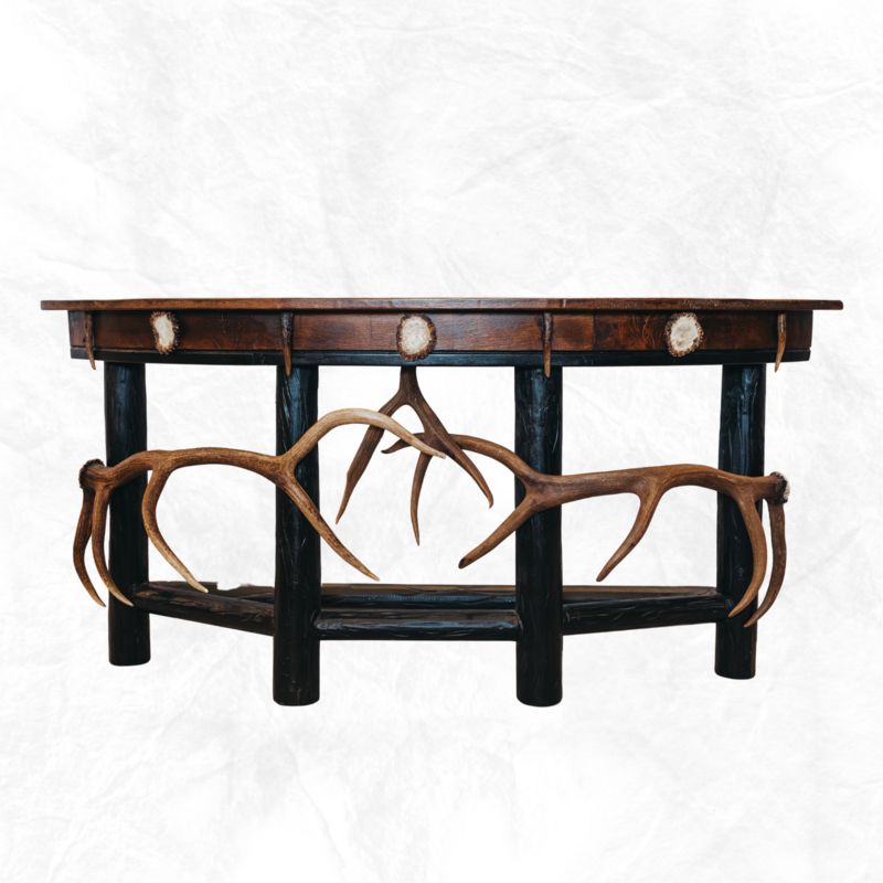 Demi Lune Oak & Antler Accent Sofa Table