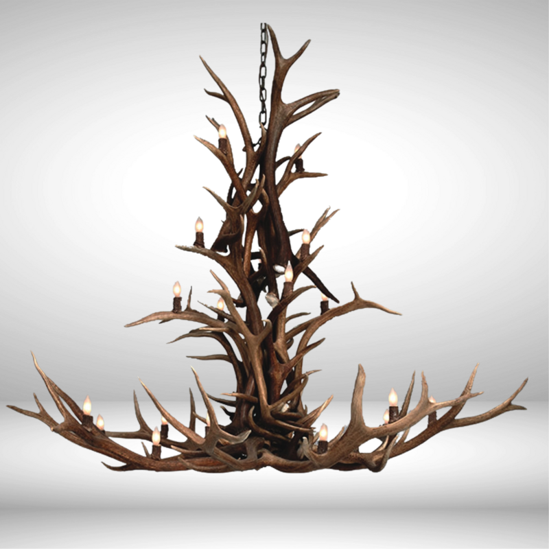 The Olympus 20 Light Elk/Mule Deer/Whitetail Cascade Chandelier Natural Finish