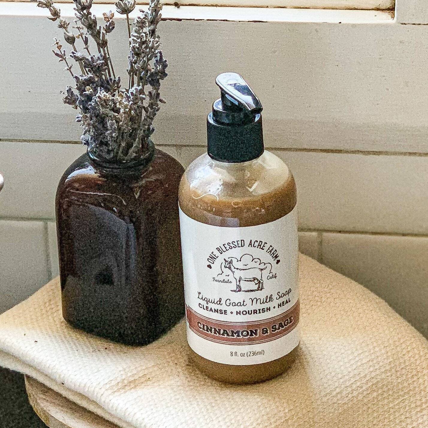 Cinnamon & Sage Goat Milk Liquid Soap for Hand and Body, Gentle & Invigorating Cleanser