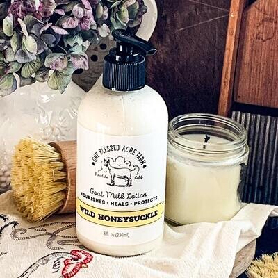 Wild Honeysuckle Goat Milk Lotion for Hand and Body, Natural, Nourish, Moisturizing, Handmade, Alpha-Hydroxy Acid, Eczema, Dry Skin Relief