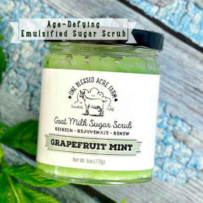 Grapefruit Mint Emulsified Sugar Scrub with Goat Milk, Exfoliating Scrub Grapefruit Mint Emulsified Sugar Scrub with Goat Milk, Exfoliating Scrub