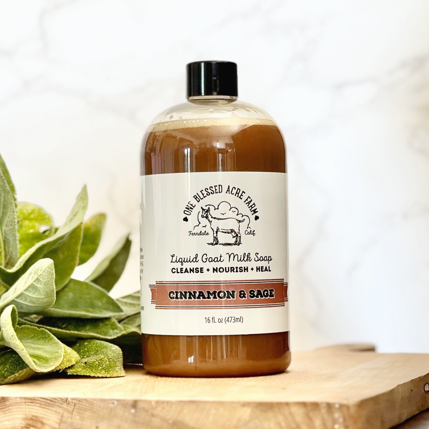Refill 16 ounce Goat Milk Liquid Soap for Hand and Body, Gentle & Invigorating Cleanser, Choose Scent: Cinnamon & Sage, Fluid Ounces: 16 ounce refill