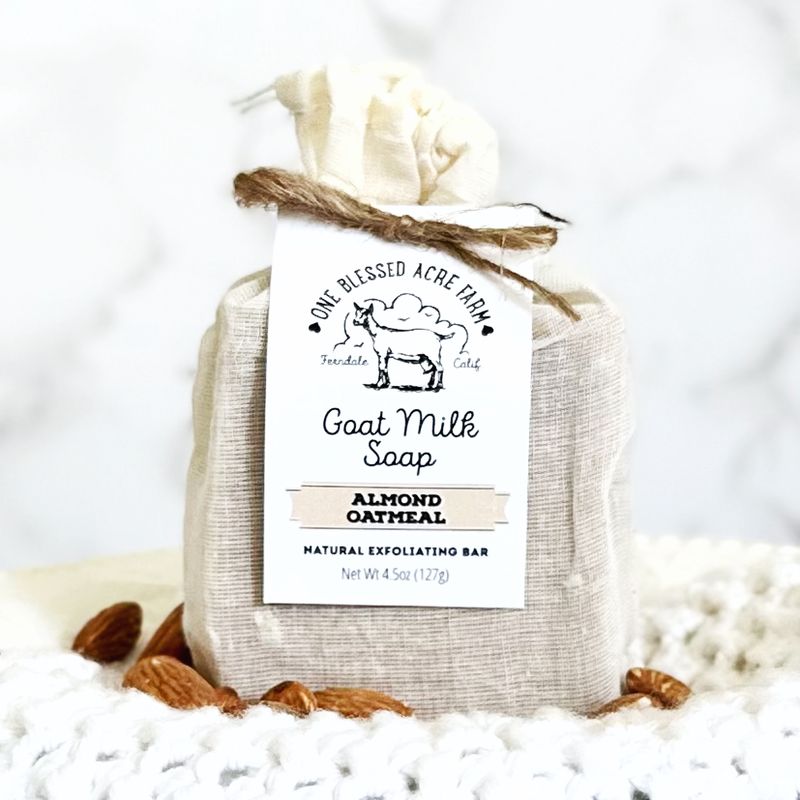 Almond oatmeal goat milk bar soap handcrafted for gentle cleansing of dry, sensitive skin