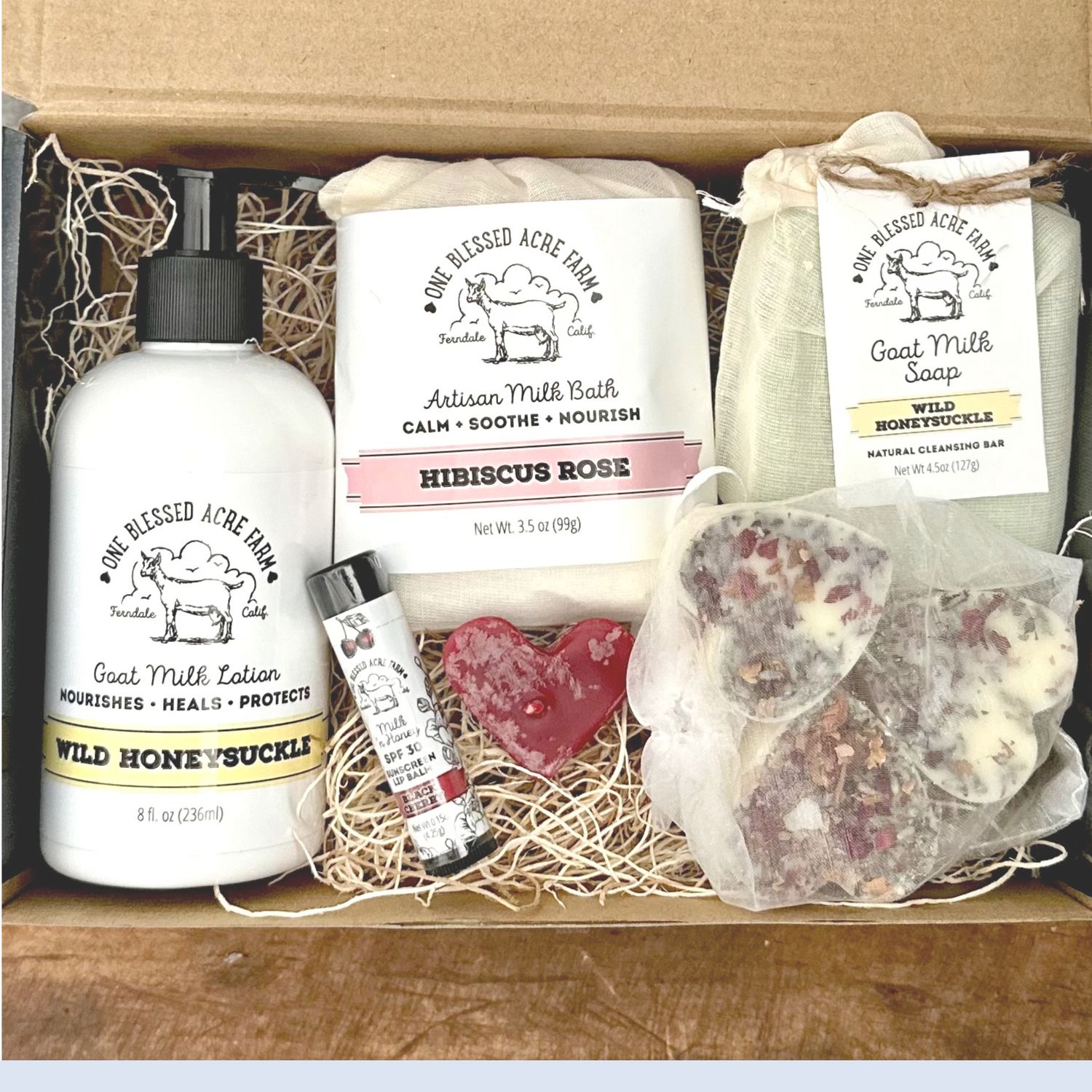 Gift Set Goat Milk Skincare, Self Care Gift Box, Collection: Wild Honeysuckle, Add on to Complete Set: No Add On Please