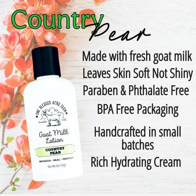 Country Pear Goat Milk Lotion for Hand and Body - 2 and 8 ounce