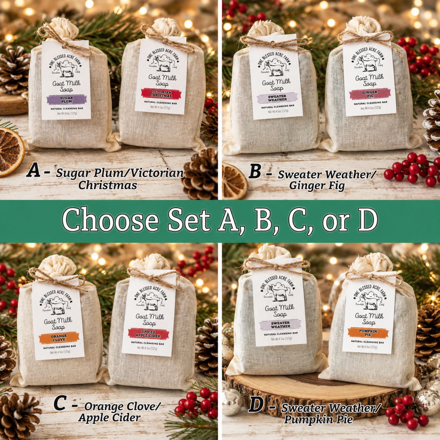 Christmas Soap Bundle Gift Set, 2 Soap Set Christmas Soap Bundle Gift Set, 2 Soap Set, Choose Soap Set: Set A - Victorian Christmas & Sugar Plum, Add On For Gift Set: No Add On