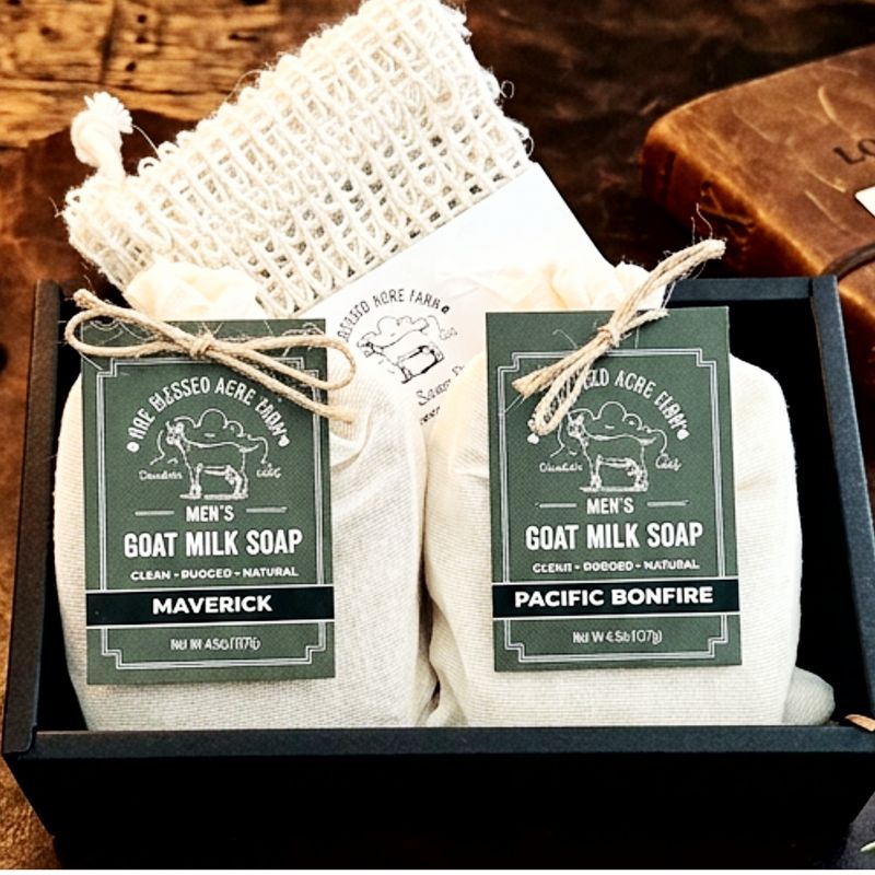 Dad Soap Set For Him Under 20 Gift Set For Fathers Day Handmade goat milk men’s soap gift set with masculine scented natural skincare bars by One Blessed Acre Farm, perfect gift fo