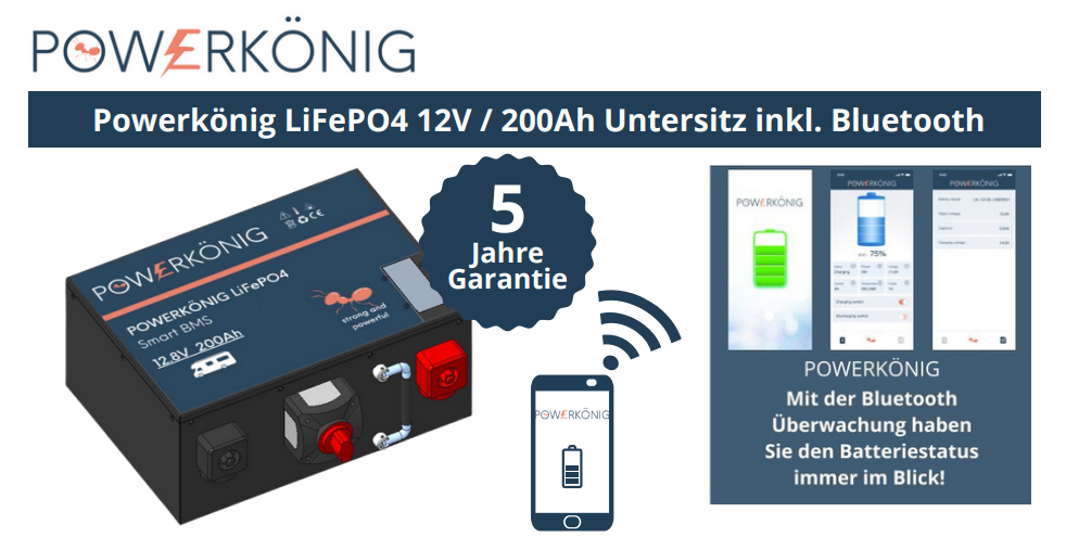 Powerkönig LiFePO4 12.8V - 200Ah (Untersitz-Batterie)