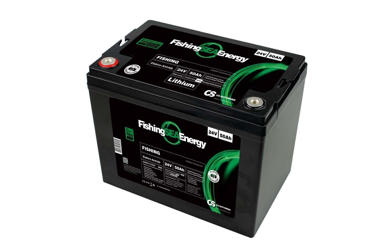 50Ah | 24V | Lithium LiFePO4 FISHING Elektromotor Batterie | integriertes BMS | 10,9kg