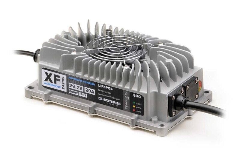 CS-ELECTRONIC XF2420W Automatik Waterproof LiFePO4 24V/20A Ladegerät im Metallgehäuse -600W- wasserdicht- IP67