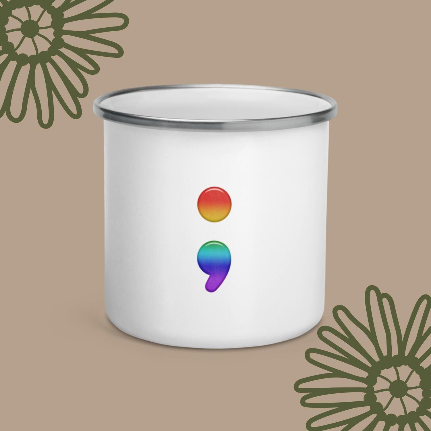 Rainbow Semicolon Enamel Mug