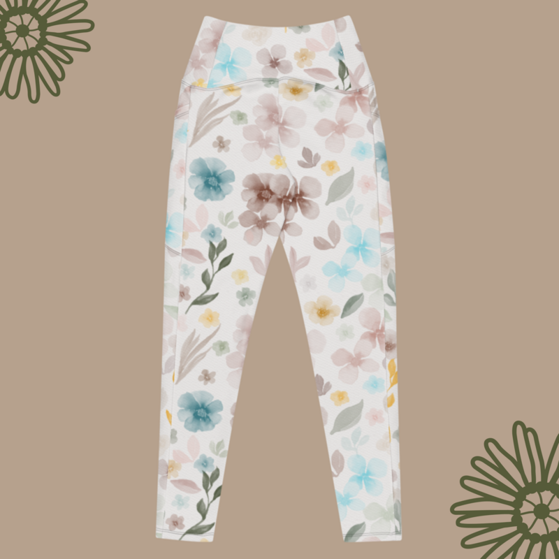 Boho Watercolor Florals Crossover leggings with pockets