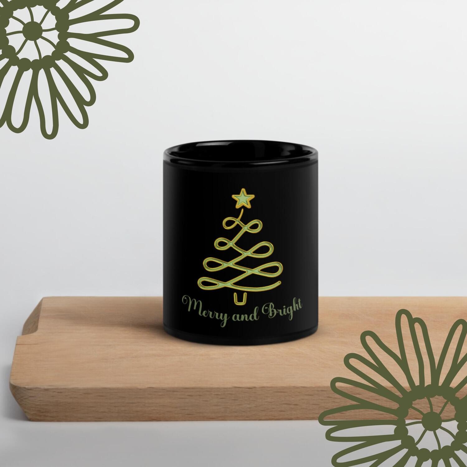 Merry and Bright Black Glossy Mug