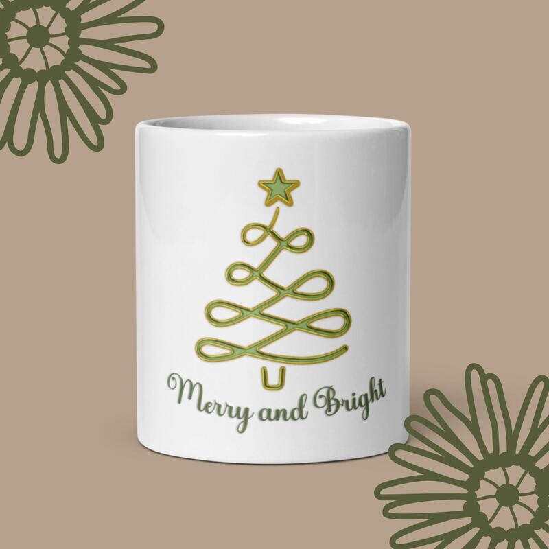 Merry and Bright White glossy mug